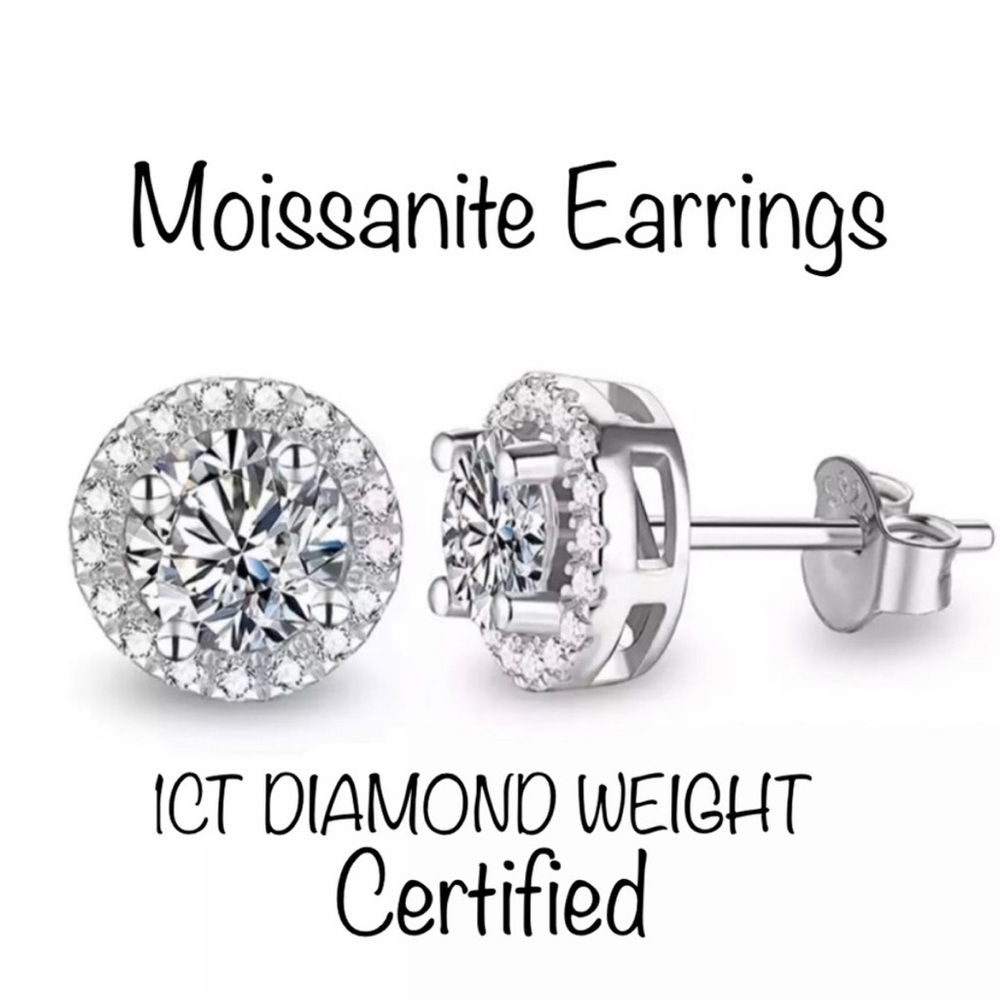 MOISSANITE DIAMONDS 1 CTW EARRINGS Certificates provided/925 Sterling Silver
